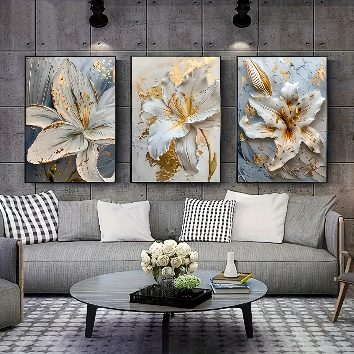 3pcs White & Light Blue Lily Flower Art Posters - Elegant Wall Decor for Home Office, Bathroom, Living Room, Dorm | Perfect Gift