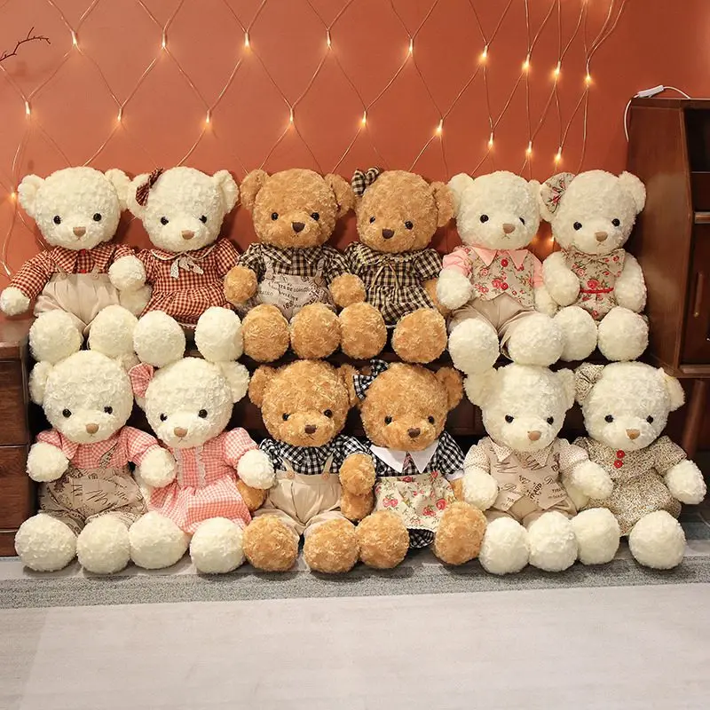 2pcs/lot 55cm Lovely Couple Teddy Bear With Cloth Plush Toys Stuffed Doll Kids Baby Children Girls Birthday Wedding Gift