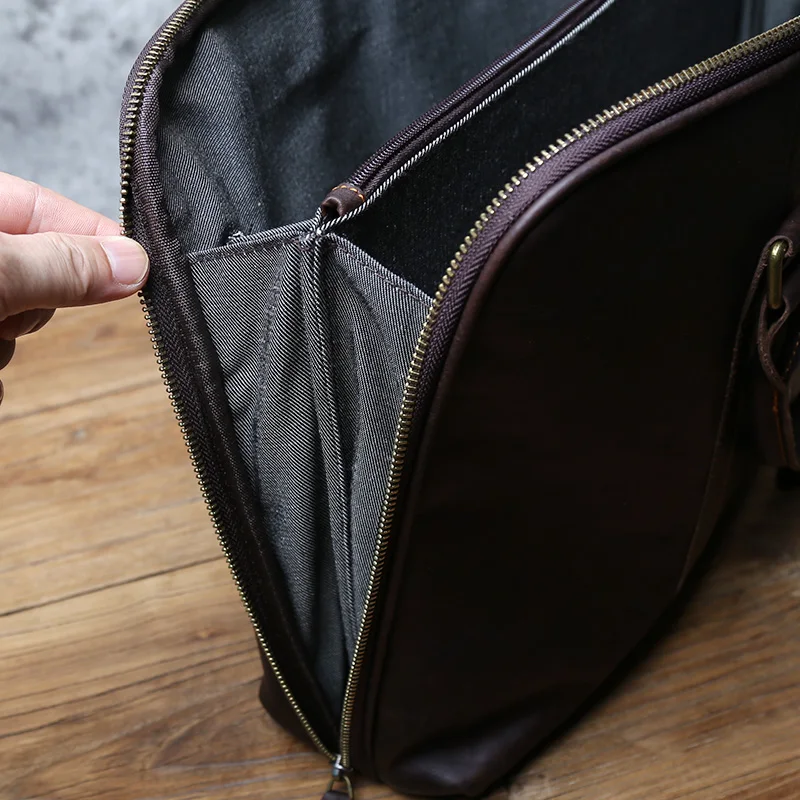 NZPJ Vintage handgefertigte Leder Herrenhandtasche Oberschicht Rindsleder Große Kapazität Business Computertasche Herren Schulter Diagonaltasche – Detail 15
