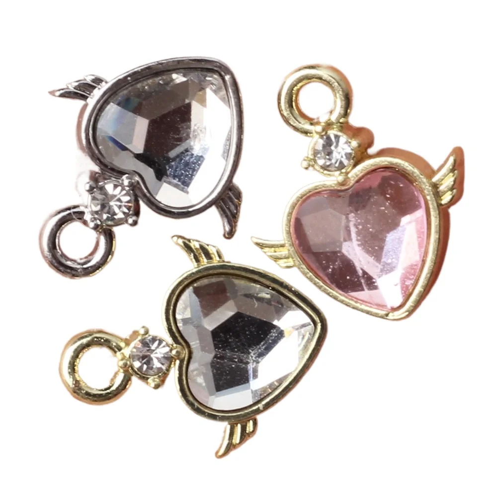10 قطعة/الوحدة 11*13 مللي متر سبائك الزنك حجر الراين على شكل قلب الجناح قلادة جالبة للحظ عقد دي اي واي سوار أقراط اكسسوارات #1