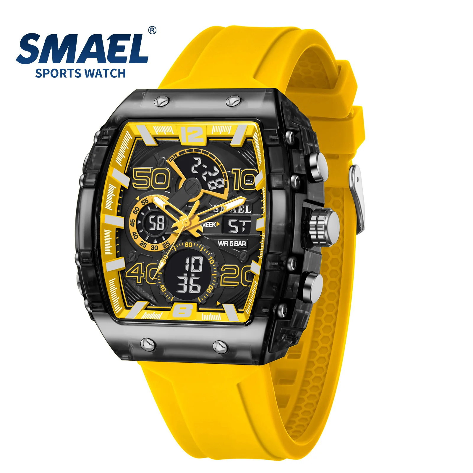 SMAEL 8109 Dual Display LED-nachtlampje Vrije tijd Student elektronisch horloge Nieuw herenhorloge Multifunctioneel Sport 50M waterdicht