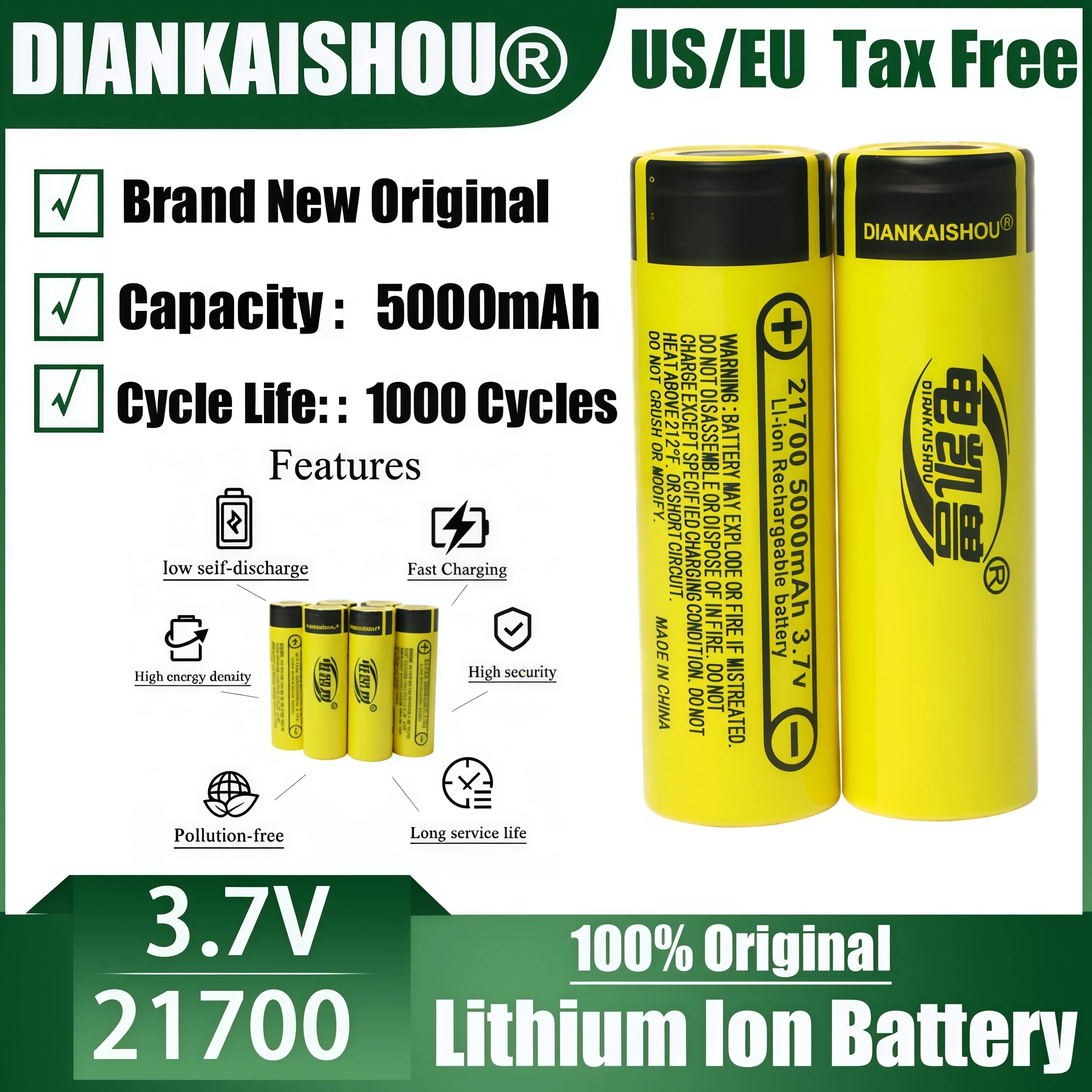 

НОВЫЙ DIANKAISHOU, оригинальная литиевая батарея 21700, 5000 мАч, 3,7 В, 45 А, 45 А, мощность непрерывного разряда для электроинструментов