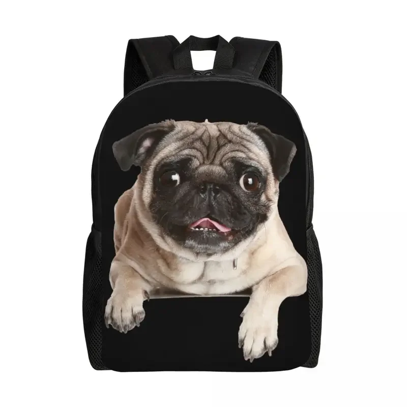 Mochila personalizada para hombre y mujer, morral con estampado de perro Pug, impermeable, ideal para escuela y universidad