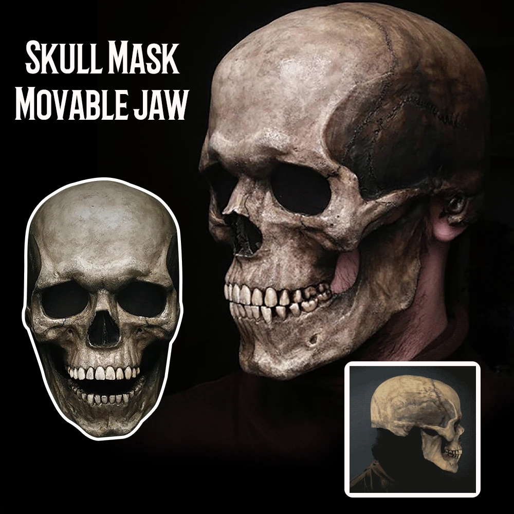 Máscara de calavera de cabeza completa de mandíbula móvil de Halloween, disfraz de Halloween, máscaras de miedo malvadas de terror, fiesta de vacaciones, mascarada
