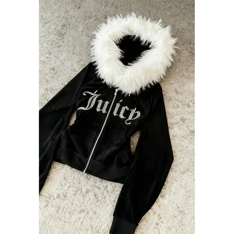

Subcultural fur collar cardigan zipper jacket retro sportswear letter hot stamping casual jacket fur collar sweatshirt