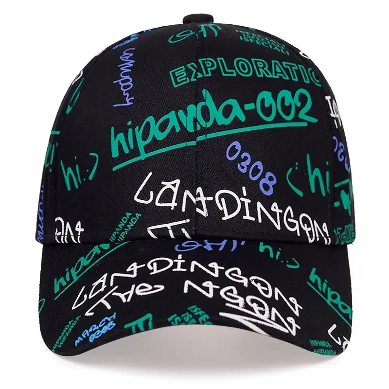 Czapka z daszkiem Graffiti Angielskie litery Koreański nadruk Casual Hat Student Cap Trend Dome Visor