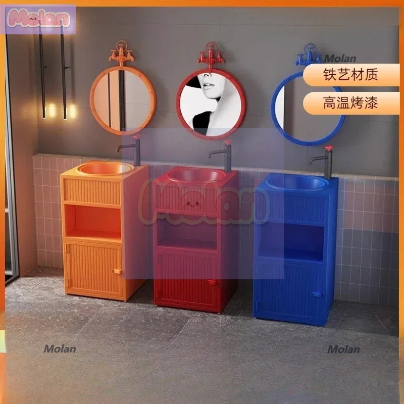 

Industrial style retro modern simple wash basin wrought iron color bathroom cabinet floor-to-ceiling washbasin combination