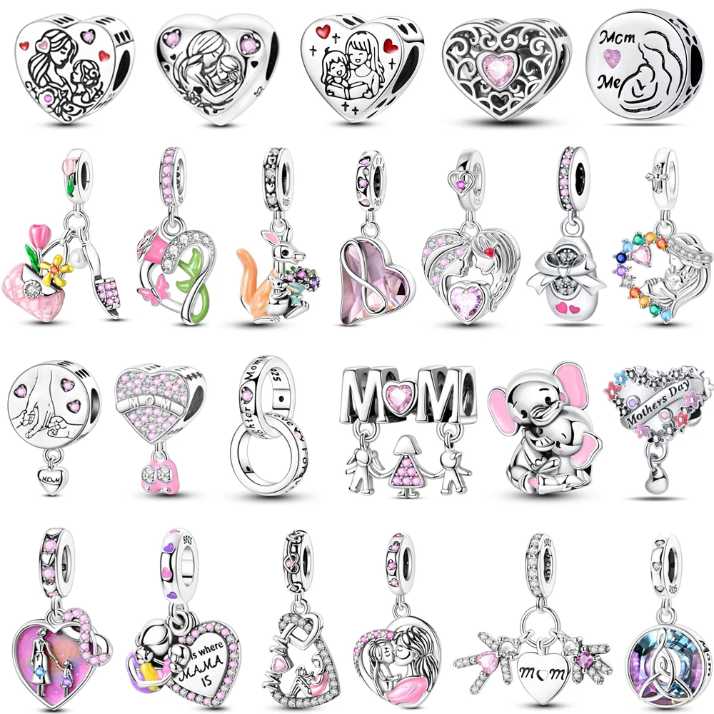 بوتيك 925 فضة القلب الخرز مزدوجة أمي والأطفال سبليت استرخى سحر يناسب قلادة DIY بها بنفسك هدية عيد الأم صنع المجوهرات #1