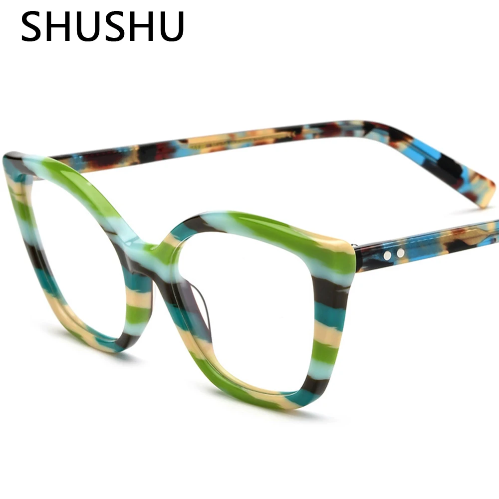 Men Women Myopia Optical Prescription Eyeglasses Frame Cat Eye Vintage Acetate Cat Eye Color Block Glasses Frame