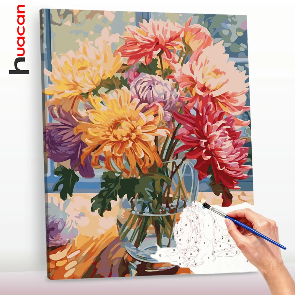 

Huacan Painting By Numbers For Adults Daisy Vase Flower Handpainted Diy Gift Paint With Numbers For Home Decors﻿