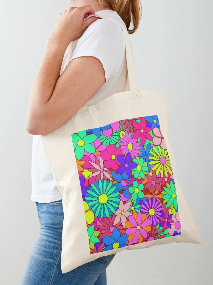 

Flower Power Retro Style Hippy Flowers Tote Bag Big bag Shopper bag canvas tote canvas shopping