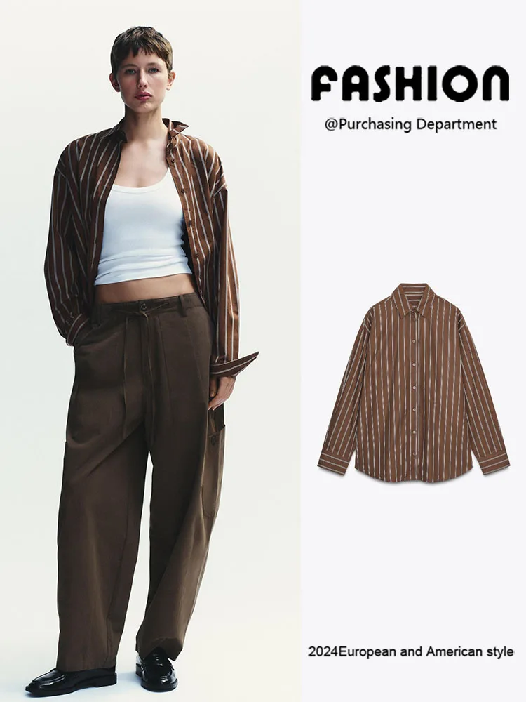 

New Arrival Autumn Casual Loose Long Sve Collared Striped Women's irt Versatile Comfortable Faionable Ladies' Top