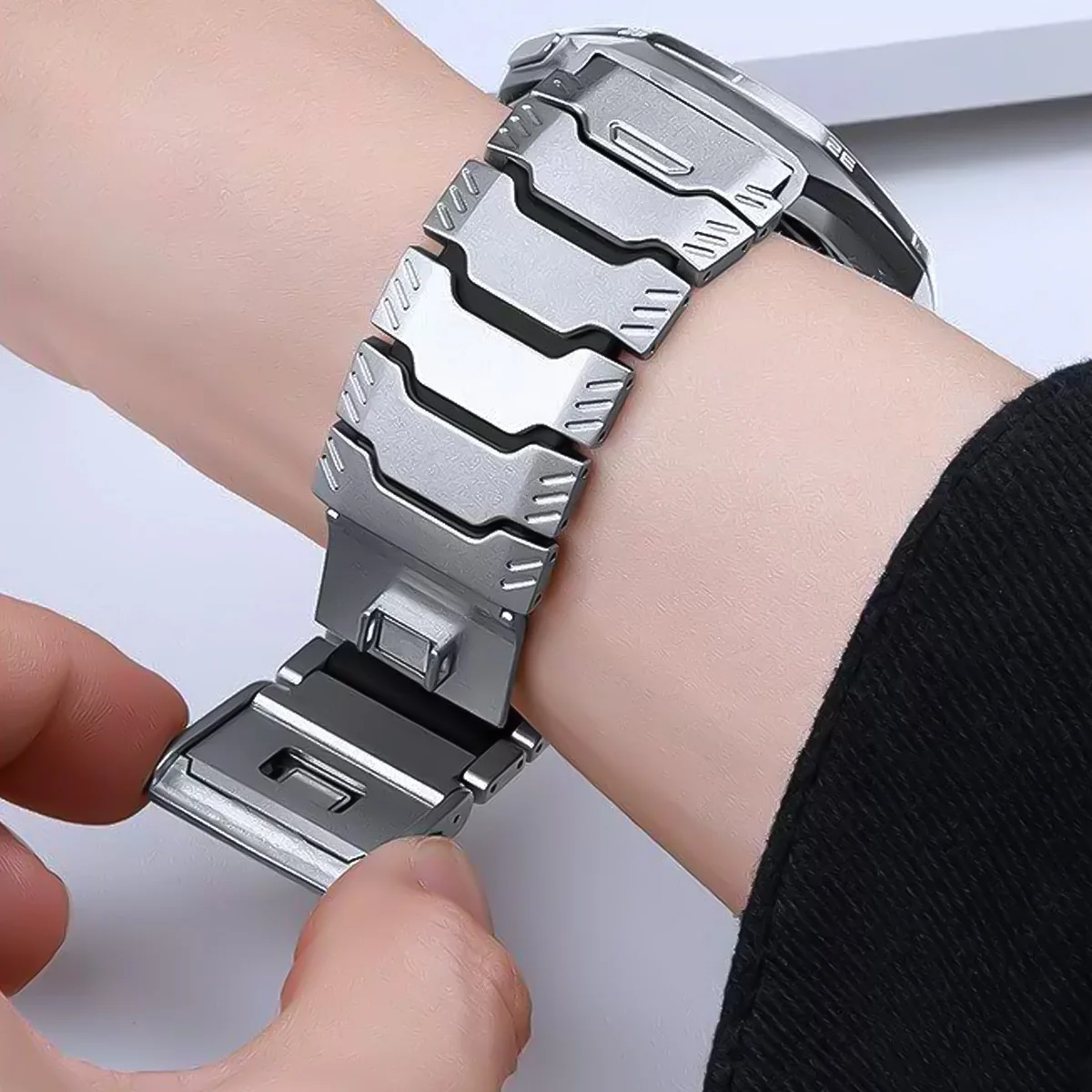 Titanium + Silikon-Armband für Google Pixel Watch 5 4 3 45mm Luxuriöses Magnetisches Doppelschicht-Band für Pixel Watch 5 45mm Herren-Armband – Detail 7