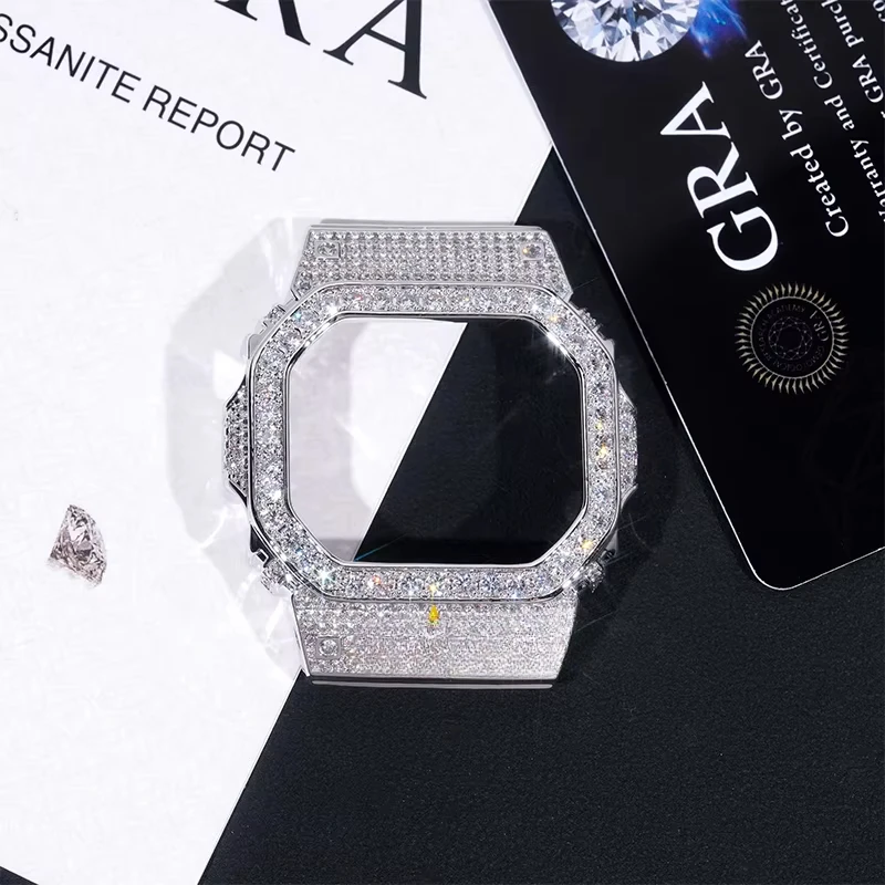 New Arrival GA5600 Custom G Fashion Shock 925 Silver 18K White Gold Plated Iced Out Diamond Watch Bezel for Watches