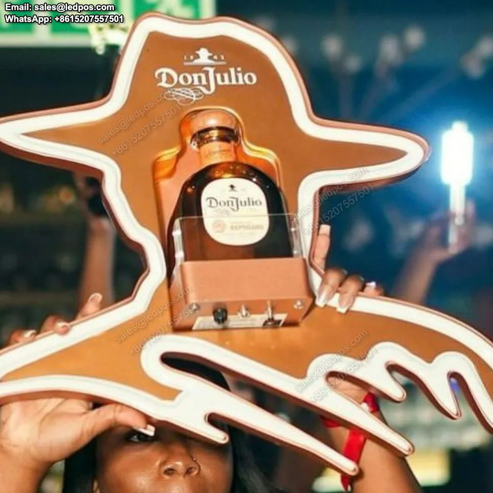 Nightclub Metal Frame DON JULIO Tequila BOTTLE PRESENTER 1942 BLANCO DONJULIO LED HAT Head Glorifier VIP Neon Sign Service Rack