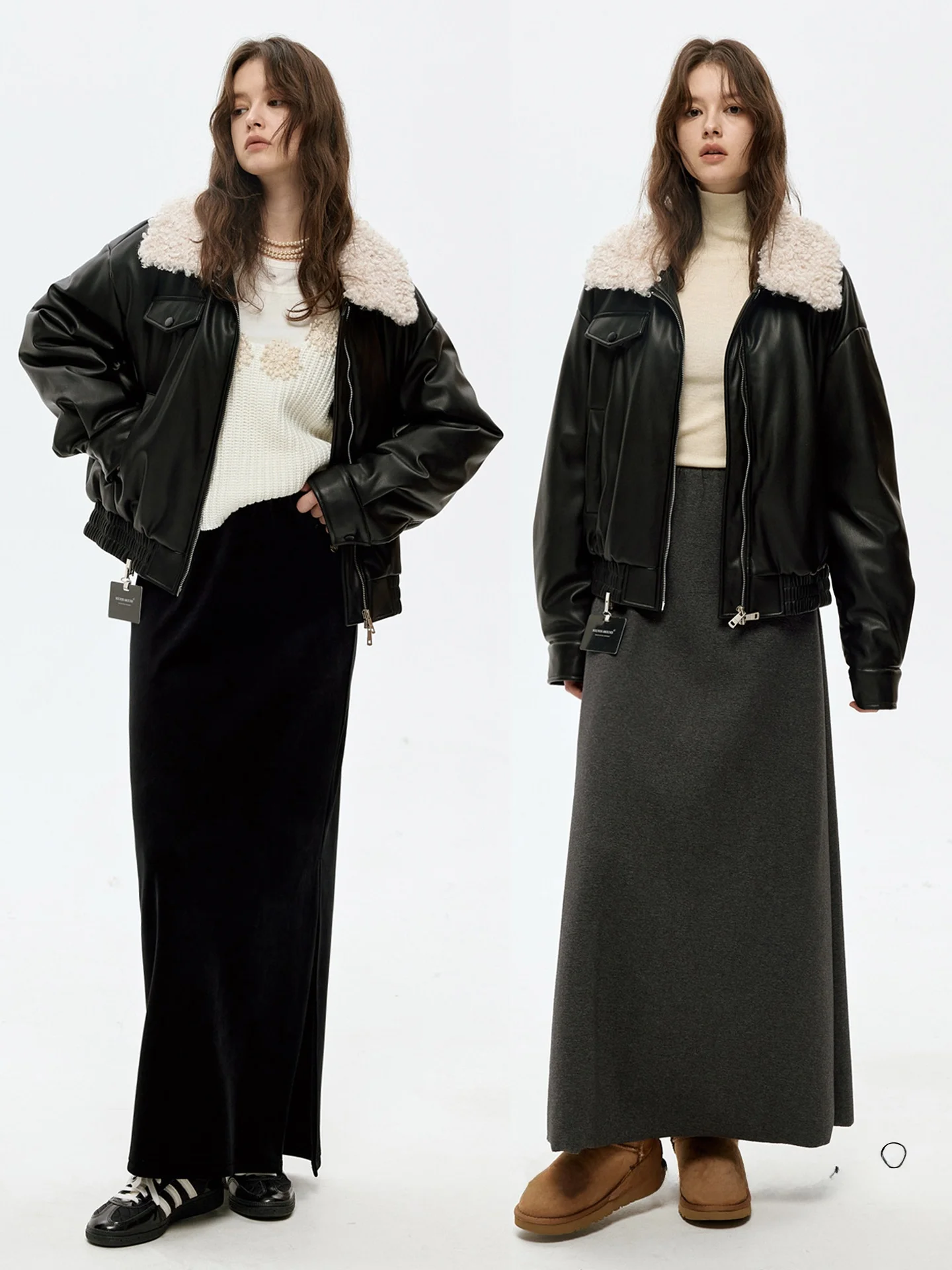 Retro thiened algodão jaet casaco de couro destacável gola de pele feminina casual faion longo sve couro do plutônio outerwear