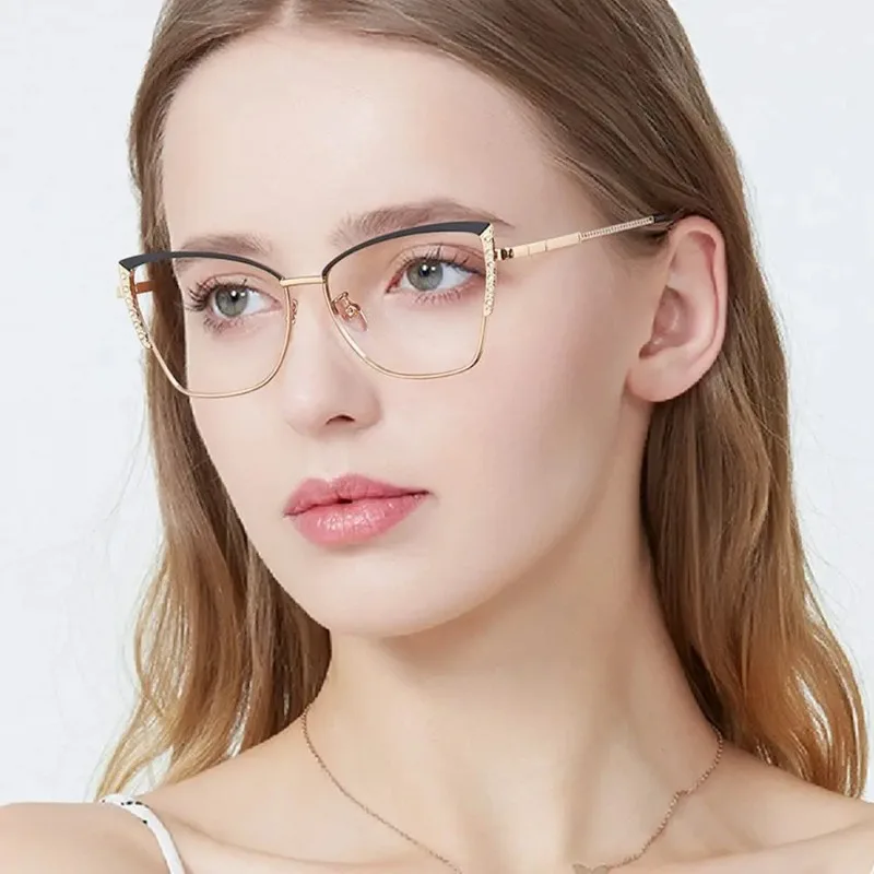 

Cat Eye Frame Optical Eyeglasses Women Fashion Rhinestone Anti-Blue Light Glasses Eye Care Ultra Light Office Computer Goggles