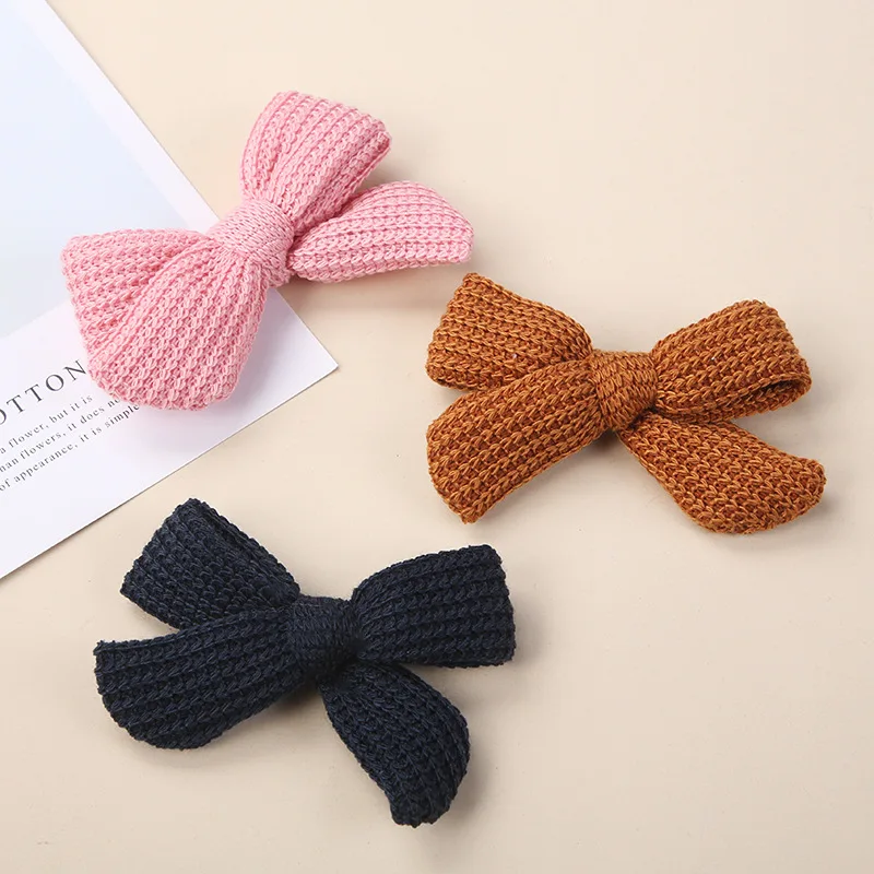 36 PCS/Lot , 3.5 inch Crochet Bows Hair Clips Kids Girls Wool Knitted Hair Bow Clips, Baby Hair Accessories