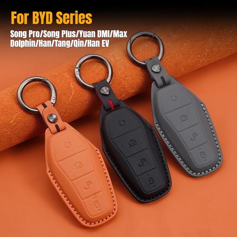 

Car Key Cover Premium Leather Protector Shell Key Fob Bag for BYD Atto 2 3 Song Pro Plus Yuan DMI Dolphin Han Tang Qin Han EV