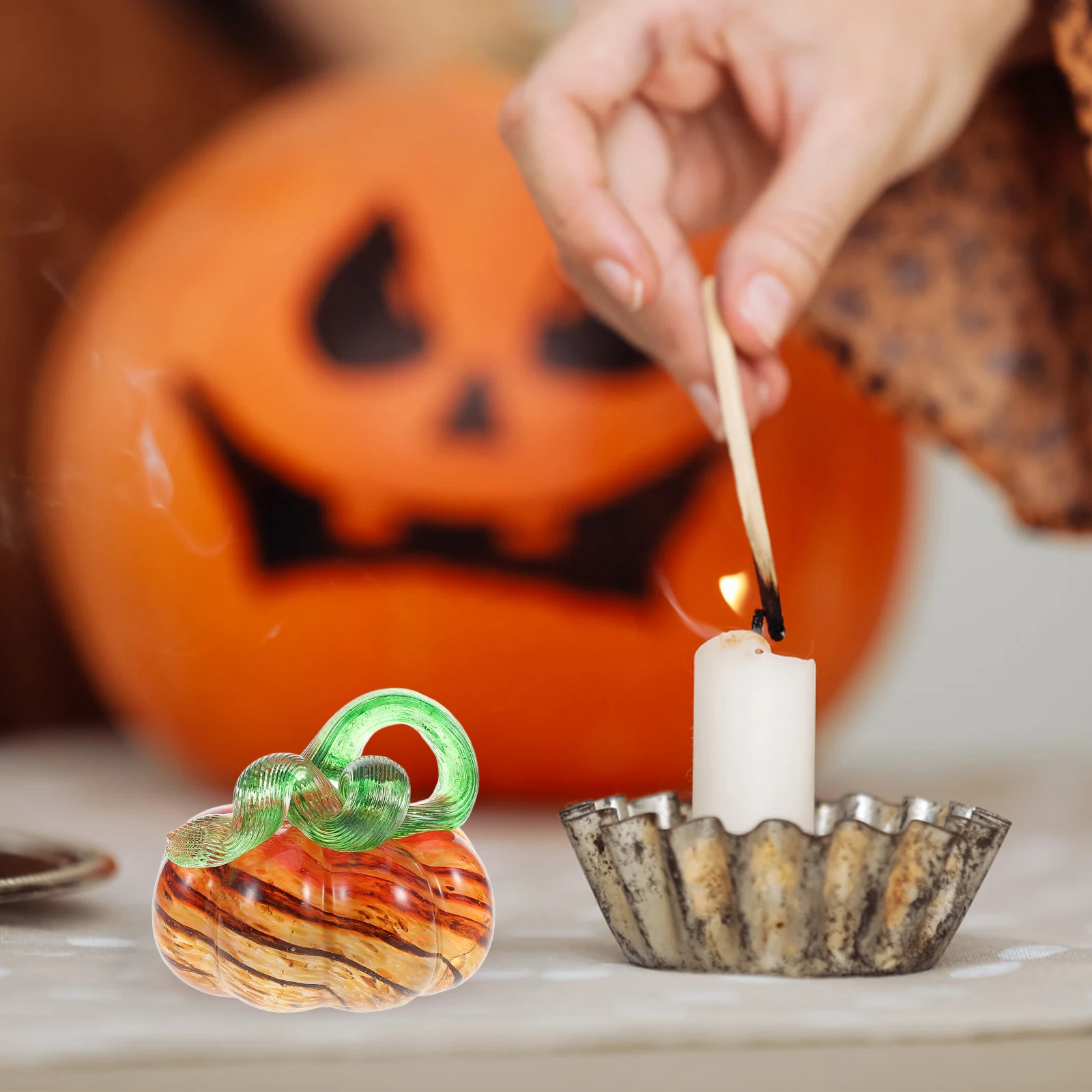 

80mm Glass Pumpkin Orange Amber Thanksgiving Blown Fireplace Decor Halloween Table Decoration Pumpkin Figurine