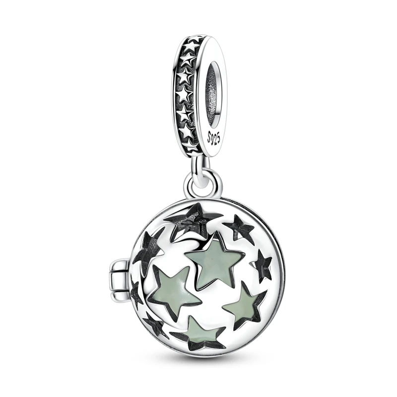 Vergoldetes 925er Silber, im Dunkeln leuchtendes Stern-Medaillon, mystische Nacht-Charms, Perlen, passend für 925er Armbänder, Perlen, Schmuck, Geschenke für Frauen