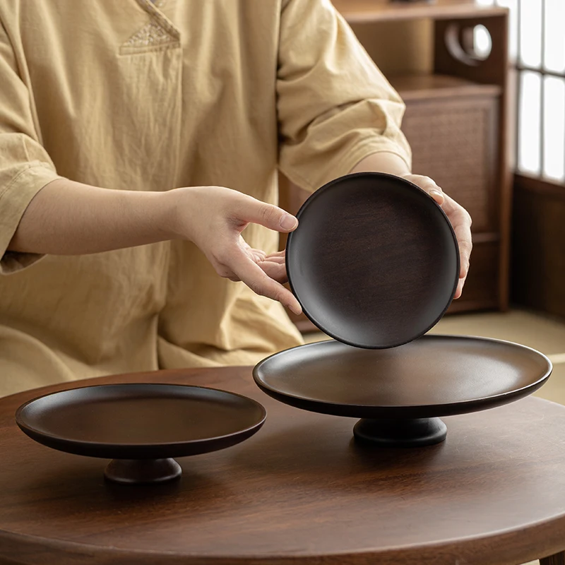 

Chinese Bamboo high footed fruit platter Living room household supply tray Bergamot tray Cake set on the table tea dim sum plate