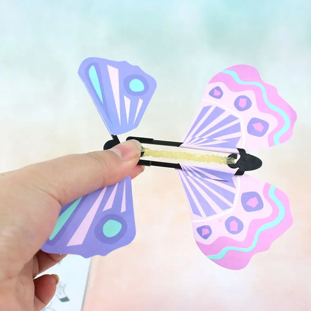 Plastic Butterfly Card Magic Toy Flying in the Book Fairy Rubber Band Powered Wind Up Great Surprise Birthday Wedding Card Gifts