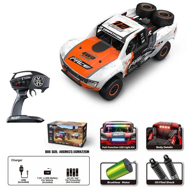 

HB RC Car 1:12 Scale 4WD Drift Short Course Truck with LED Lights Cruise Control Gyroscope for Kid Adults Remote Control Toy