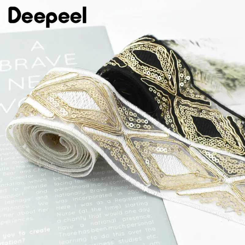 2/5Meters Deepeel 48mm Ethnic Style Lace Fabric Sequin Ribbon Mesh Webbing Clothes Wedding Dress DIY Sewing Supplies Accessory