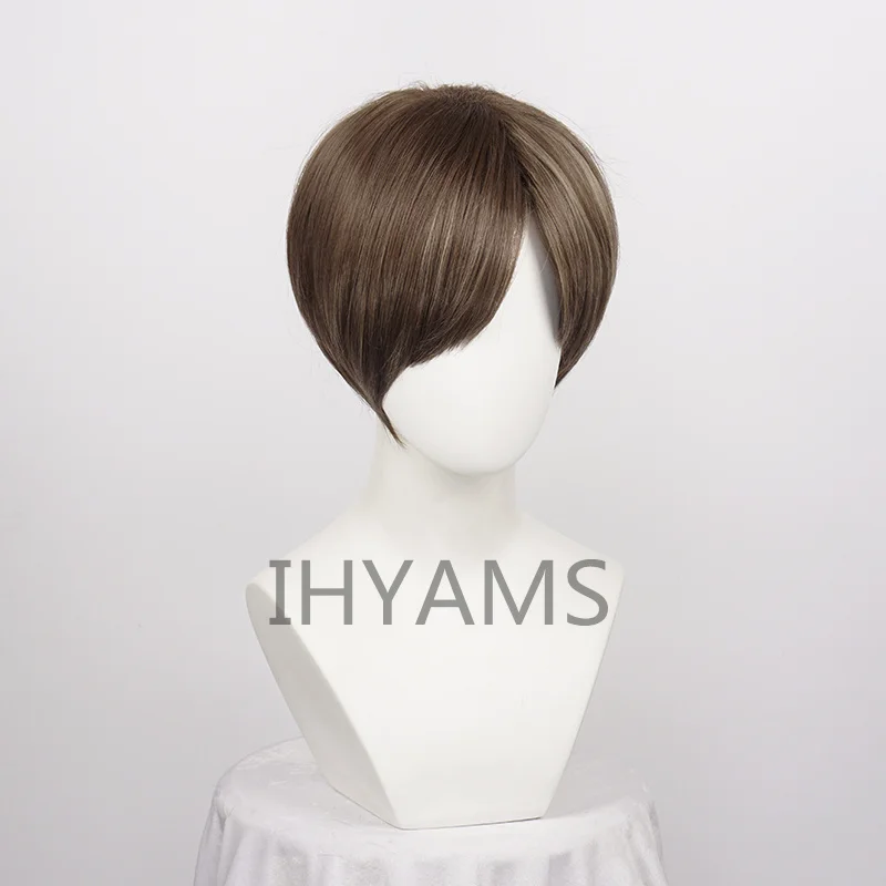Movie Biohazard Leon Scott Kennedy Cosplay Wigs Short Brown Mixed Heat Resistant Synthetic Hair Wig Leon S kennedy + Wig Cap