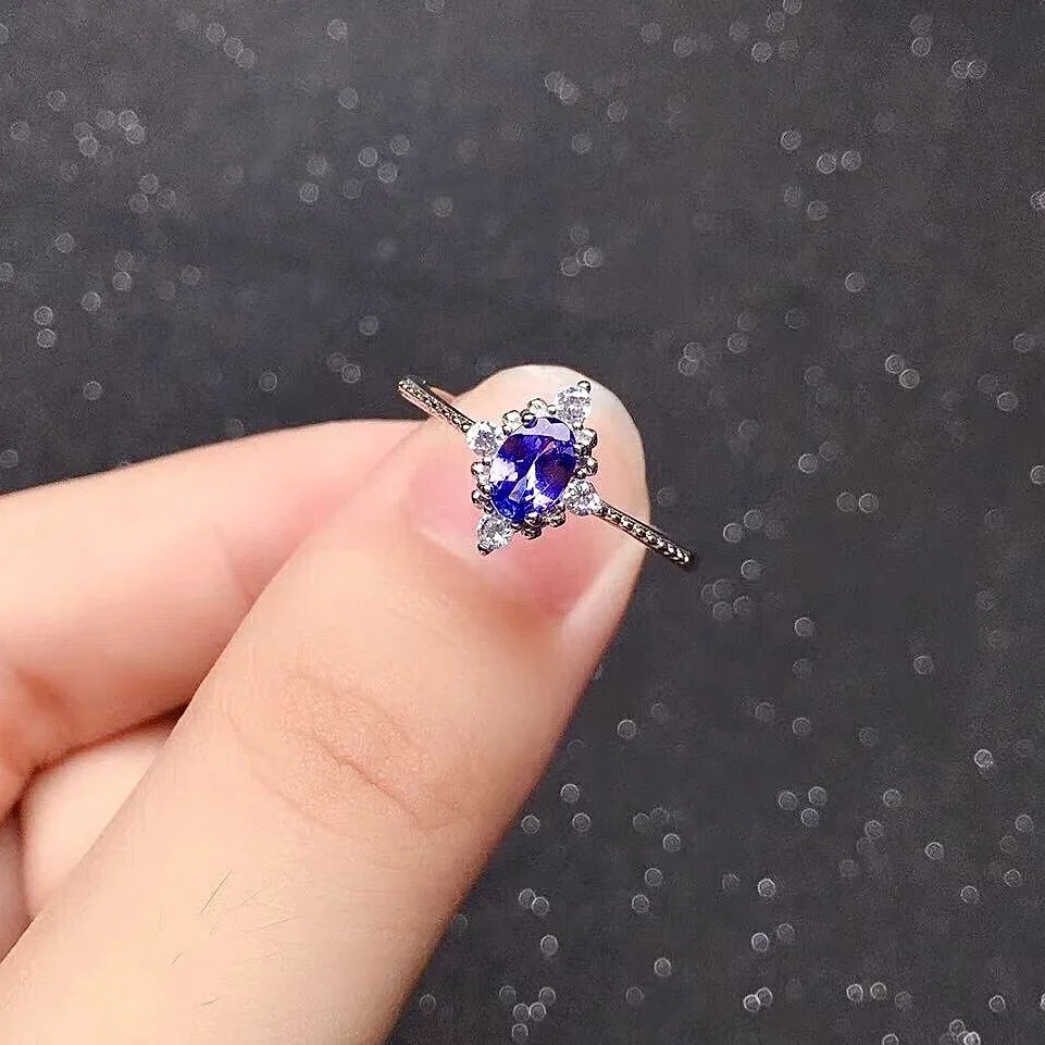 

VVS Grade Tanzanite Ring for Engagement 4mm*6mm Natural Tanzanite Wedding Ring Solid 925 Silver Tanzanite Jewelry