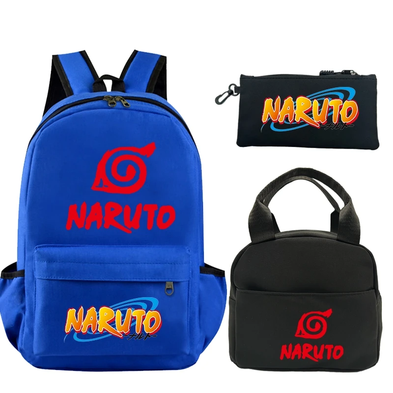 3Pcs/set Naruto Backpack Boy Girl Teenage Student Back To School Backpack Insulated Lunch Bag Pencil Case Women Kid Gift Bookbag