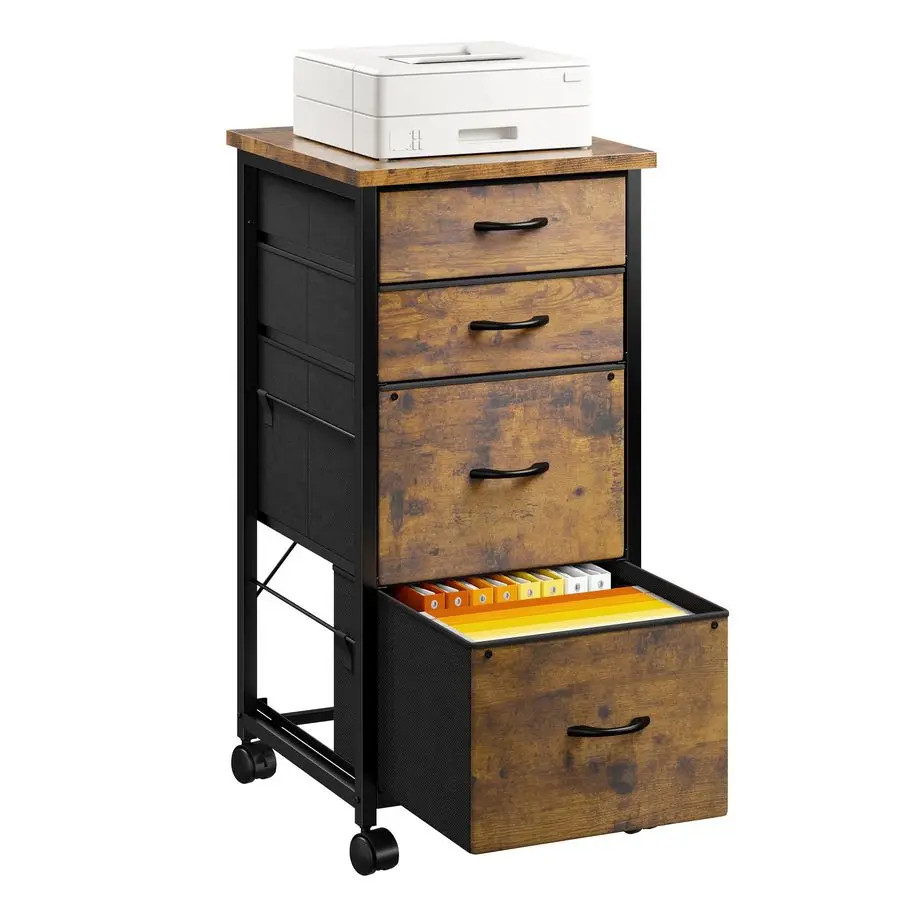 

4 Drawers Mobile File Cabinet Vertical Filing Cabinet with Fabric Drawer Fits A4 Letter Size Printer Stand for Home Officeustic