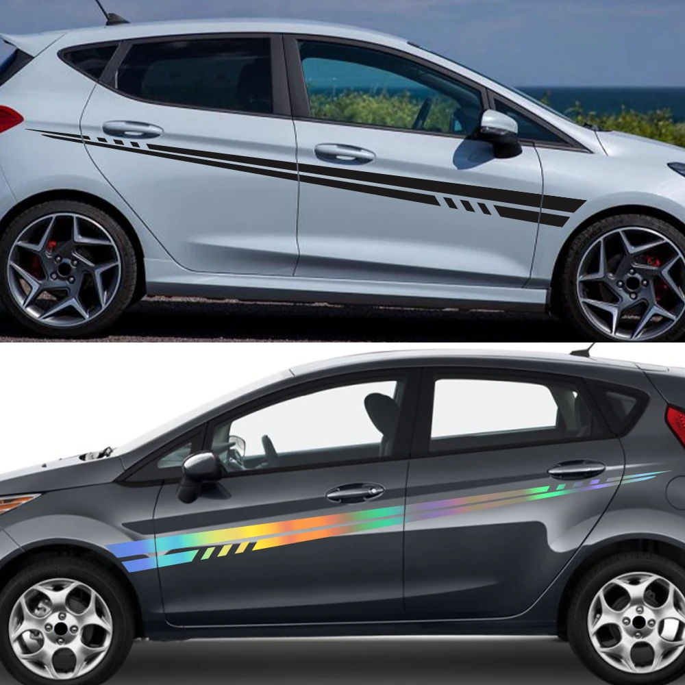 2Pcs Side Door Racing Stripe Vinyl Stickers For Ford Fiesta MK8 B697 2017‑2023, 245cm Sport Line Decal Auto Exterior Accessories