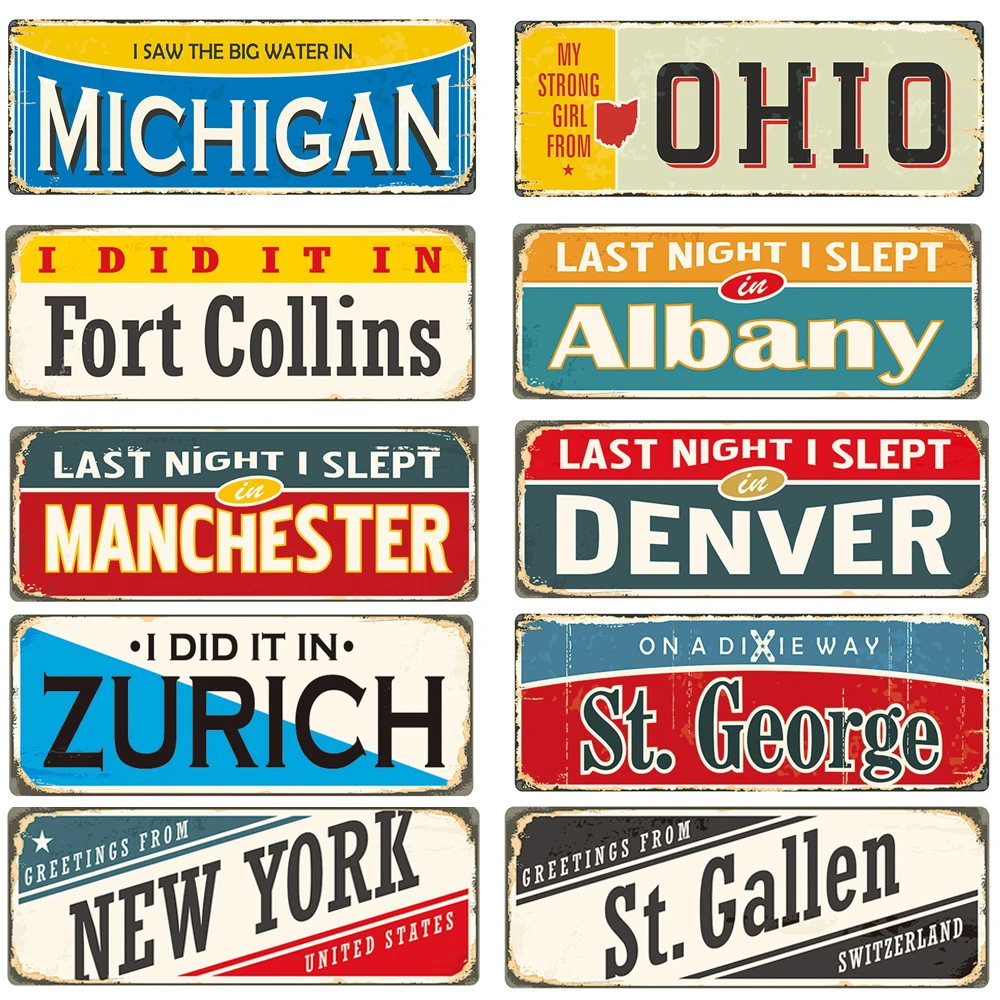 

Famous City Name Retro Car License Plate Bar Pub Garage Wall Decorative Metal Tin Sign Plaque Home Decor Sign 30x15cm