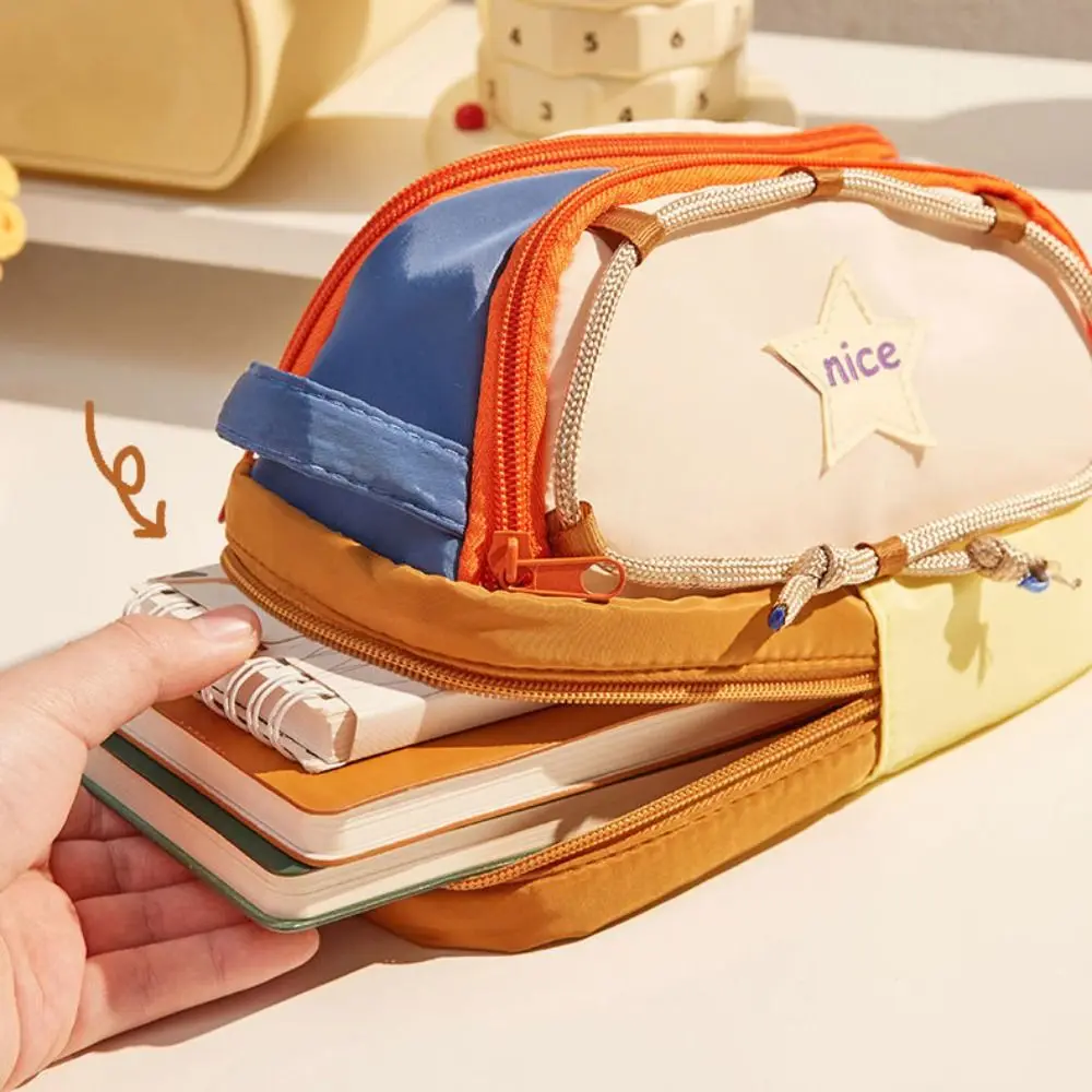 

Canvas Tent Pencil Case Large Capacity 3-Grid Partition Stationery Storage Bag Handle Large Opening Mouth Pencil Pouch
