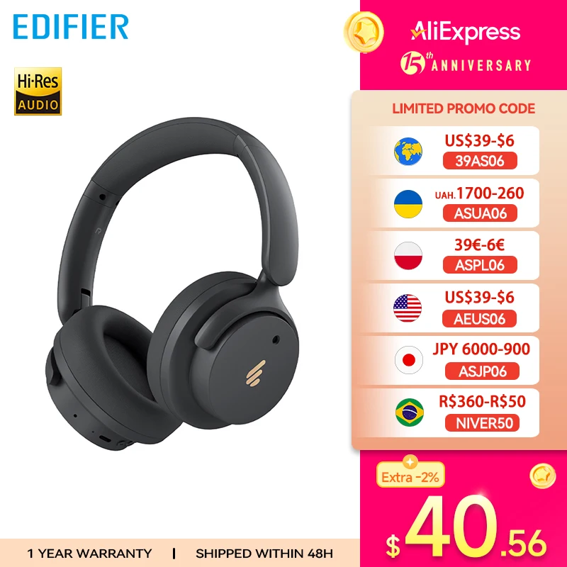 Edifier H9 Active Noise Cancelling Wireless Headphones Bluetooth 5.4 Headset Hi-Res Audio 75H Battery Life Foldable Design