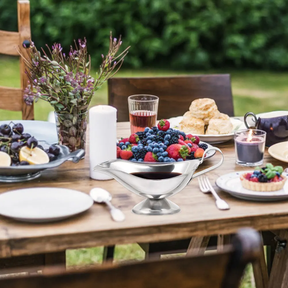 

2pcs Stainless Steel Boat 5Oz Condiment Bowl With Spout Sauce Container For Salad Dressing Juice Serving Gravy Pitcher Metal