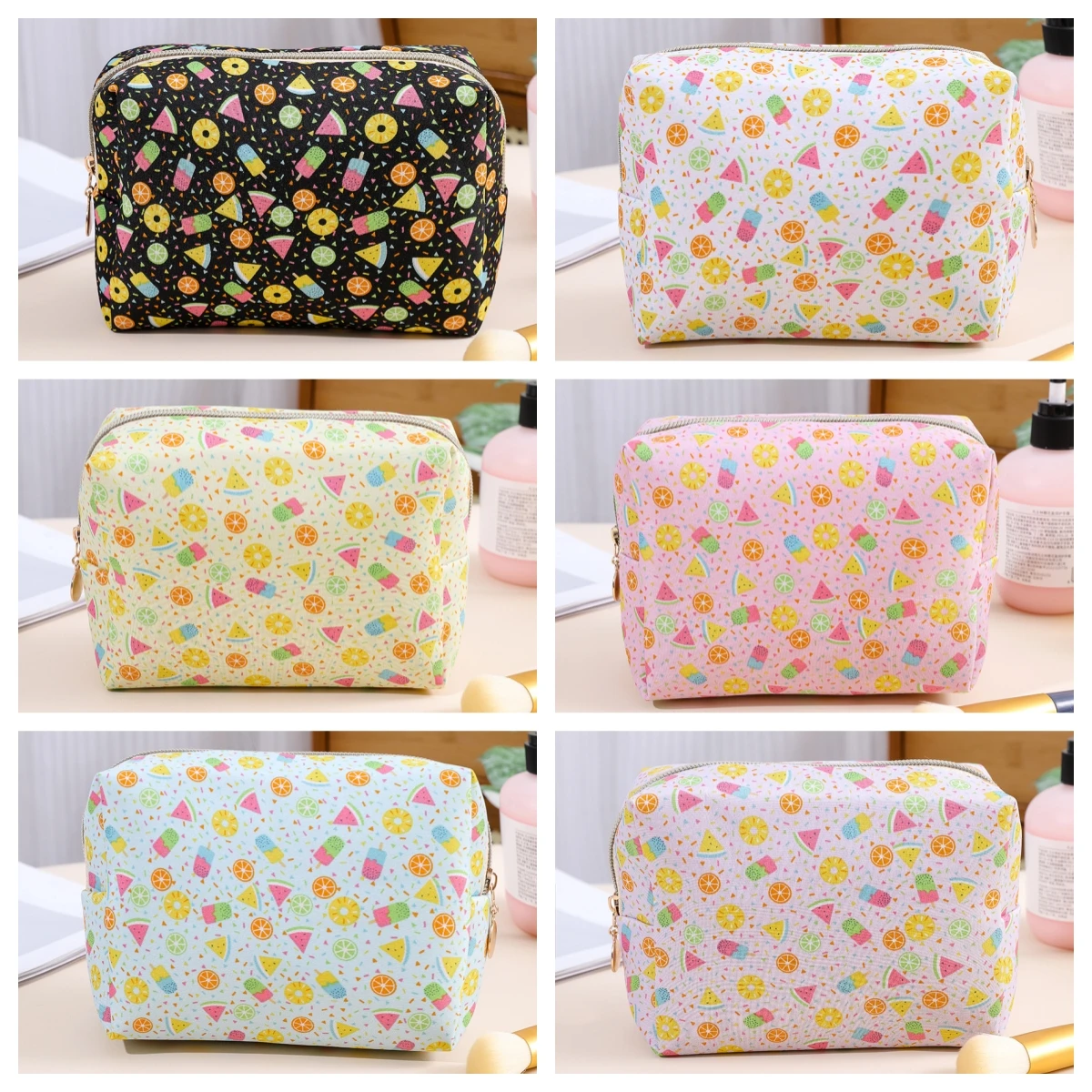 New Fruit Print Cosmetic Bag Women Make Up Bag Portable and Multifunctional Travel Organizer Female Makeup Pouch Toiletries Bag