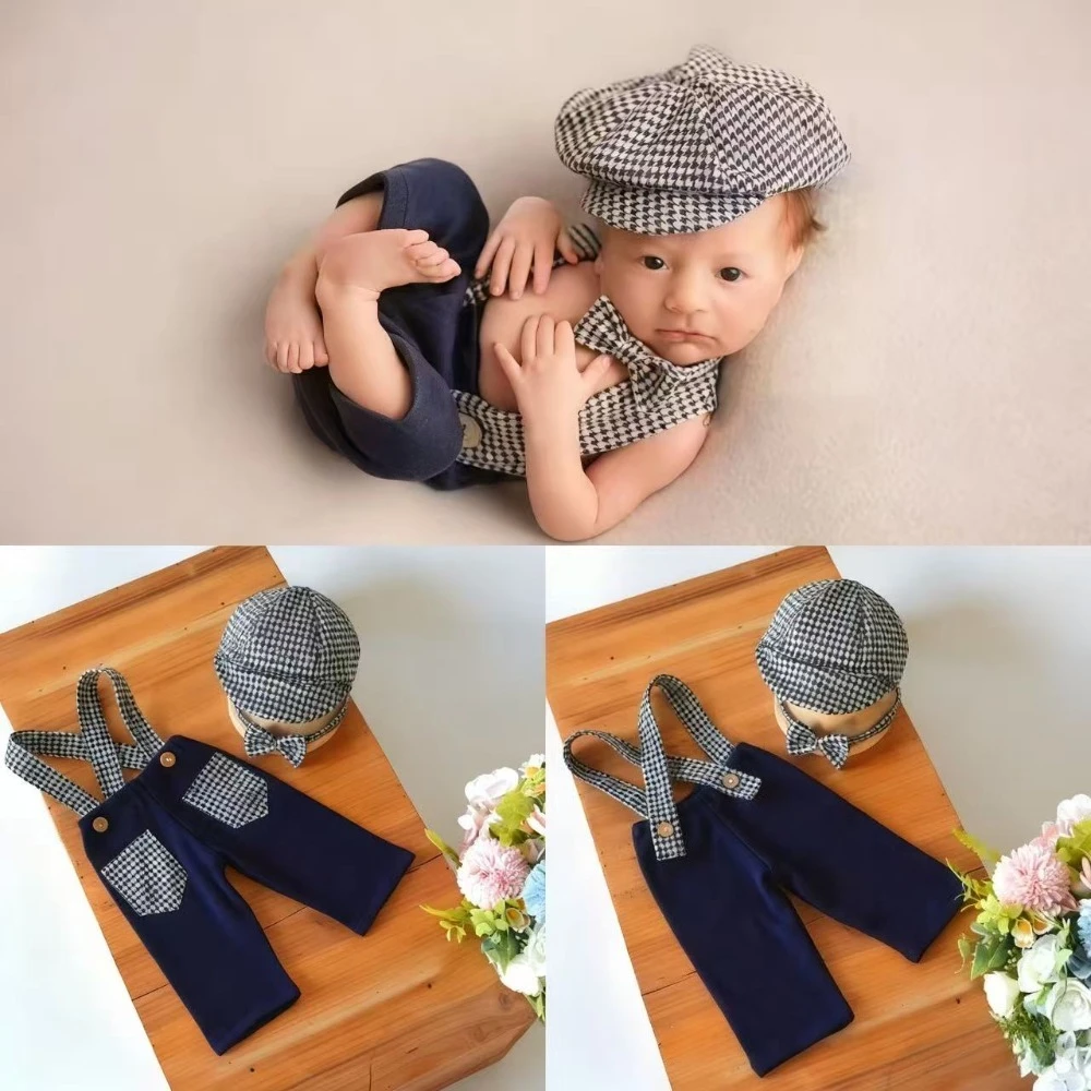

Комплект одежды для фотосъемки новорожденных, реквизит для фотосессии джентльмена с беретом, галстуком-бабочкой и штанами на подтяжках для фотосессии для маленьких мальчиков