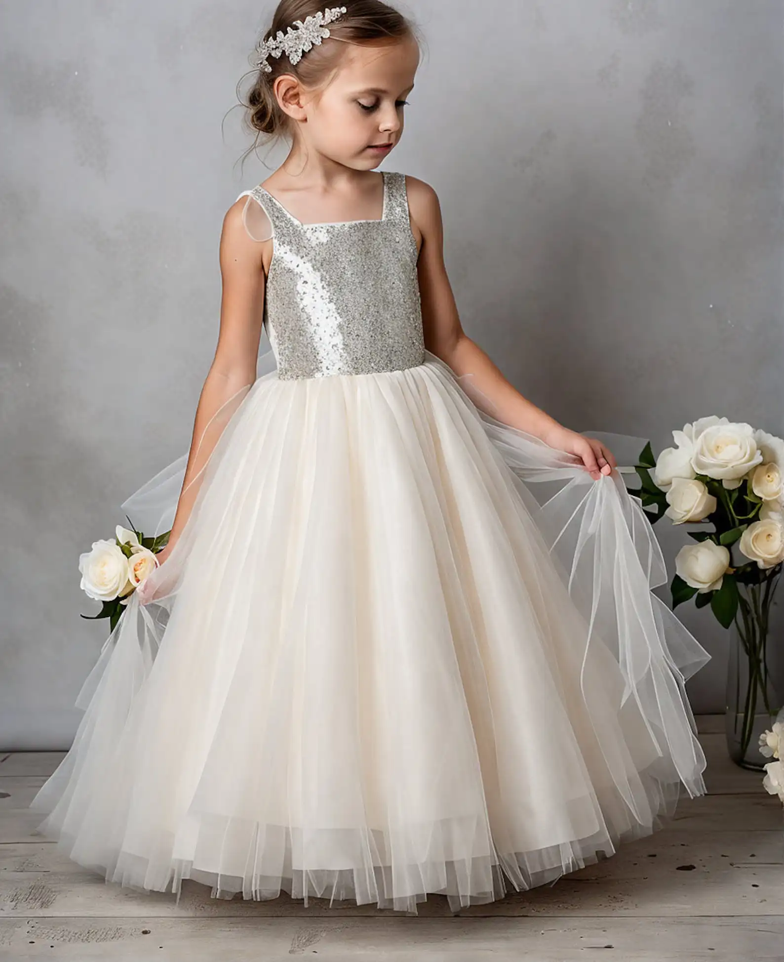 YZYmanualroom Girls Junior Bridesmaid Dress Sequin mesh Pompadour Princess Dress Girls Wedding Dress Birthday Dress/customizable