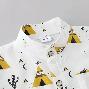 Conjunto de camisa e shorts de manga curta infantil, 100% algodão, impressão completa aleatória, padrão triangular, gola alta, verão, 2 peças 9 principais vendas bermudas para 16 anos - №9