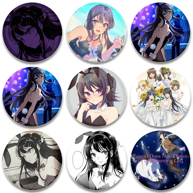 58/44/32MM Anime Rascal Does Not Dream of A Dreaming Girl Badge  Brooch DIY Buttons Snap-in Craft Pins for Clothes Decoration