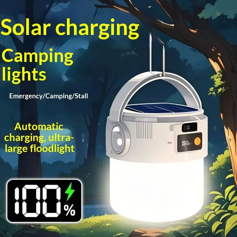 Camping Lantern Solar LED USB Rechargeable Portable Flashlight Outdoor Light Multifunctional Hanging Lamp for Hiking Emergency