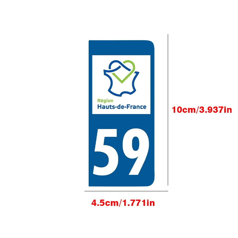 2Pcs Set Hauts-de-France 59 Vinyl Sticker, Waterproof Decal for Vehicle License Plate