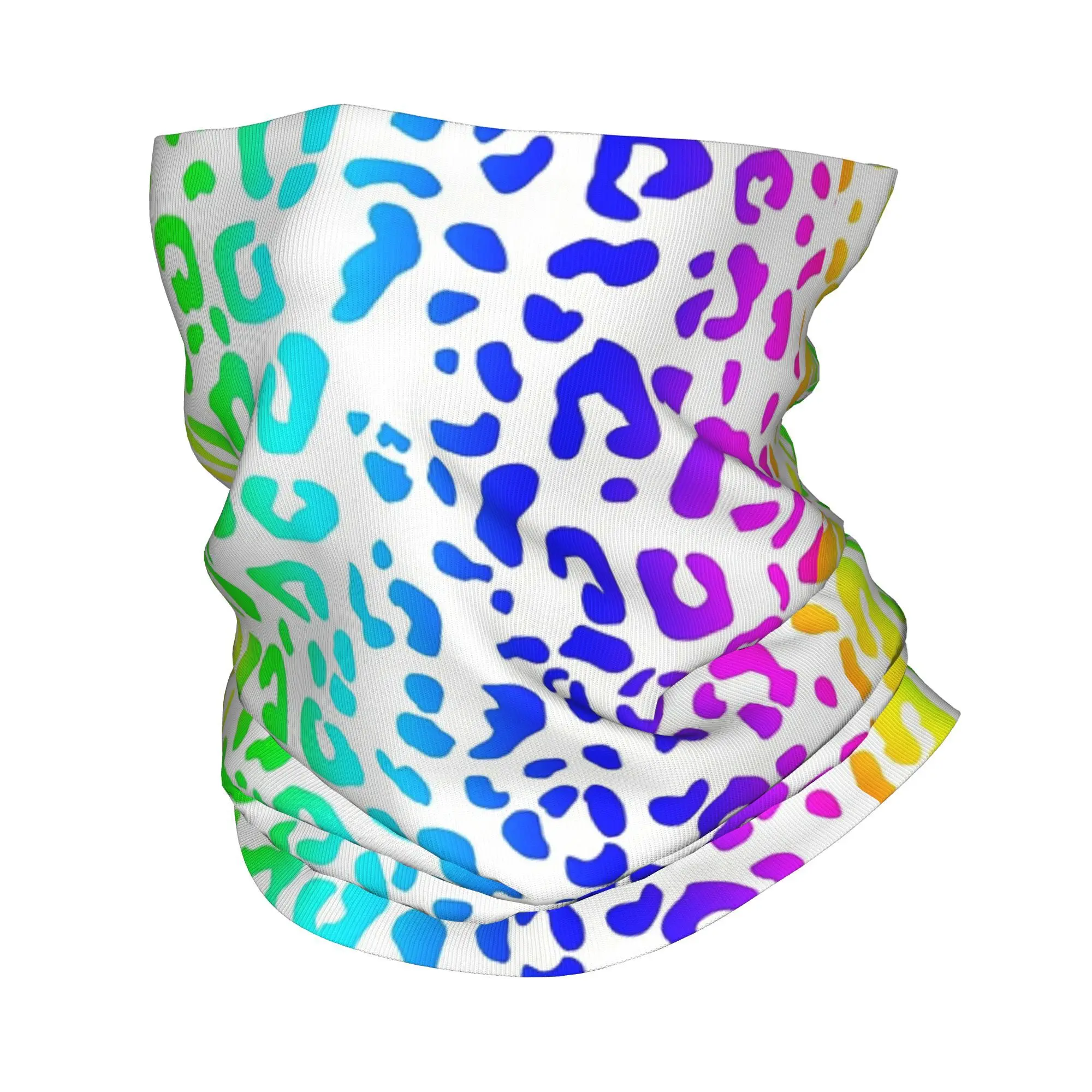 

Rainbow and White Spots Leopard Print Bandana Neck Gaiter Season