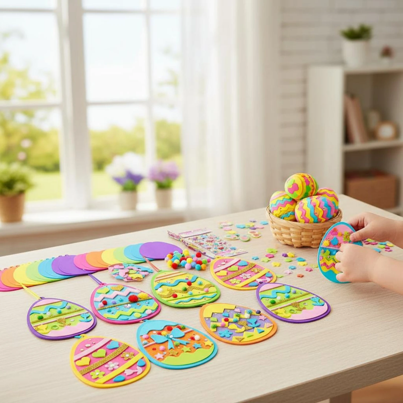 Foam Easter Oval Craft Kit Easy to Decorate Easter Oval Decorating Kit Colorful Creative Fun for Children view 2