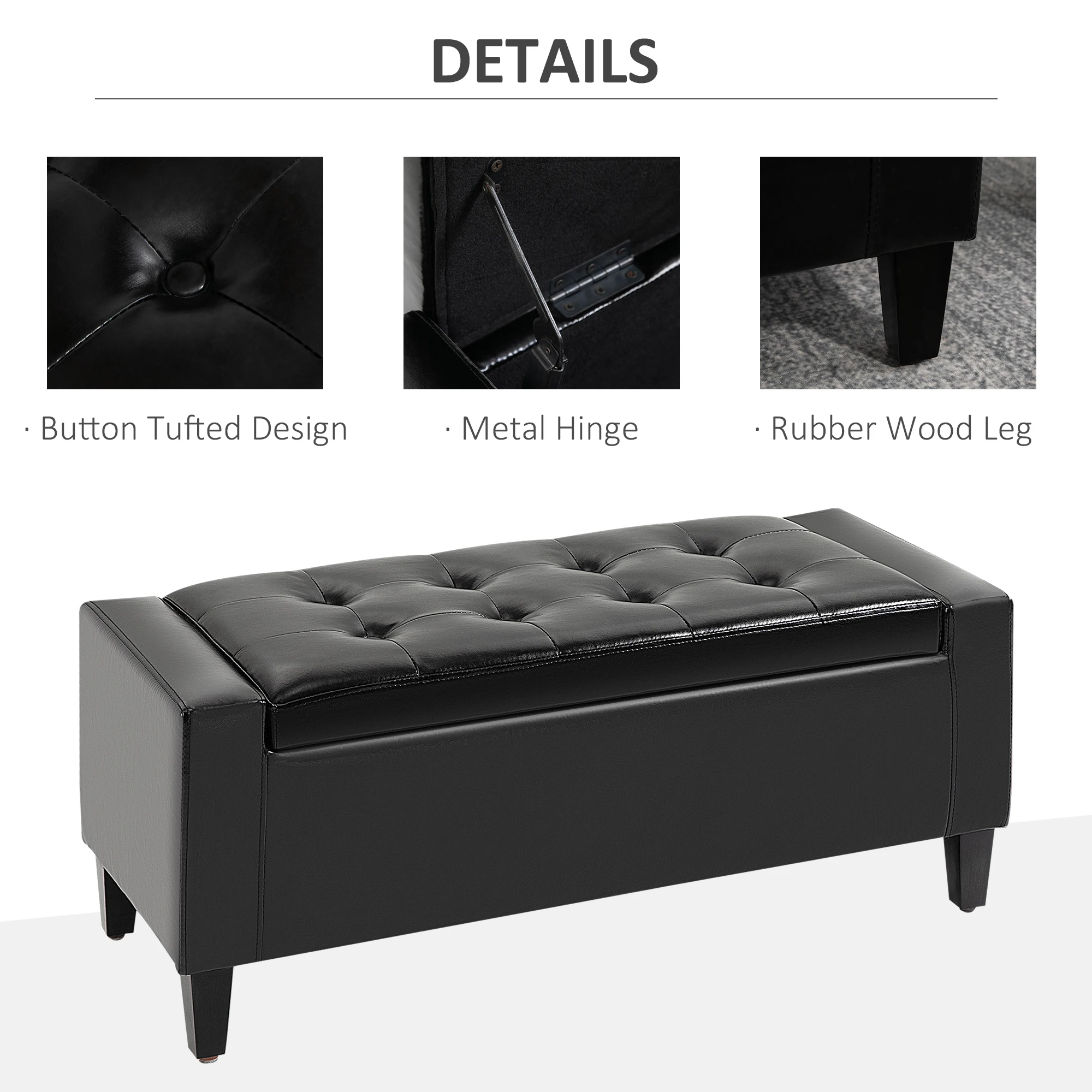 HOMCOM 40x90cm PU Leather Storage Ottoman Bench Wood Frame w/ Tufting Feet