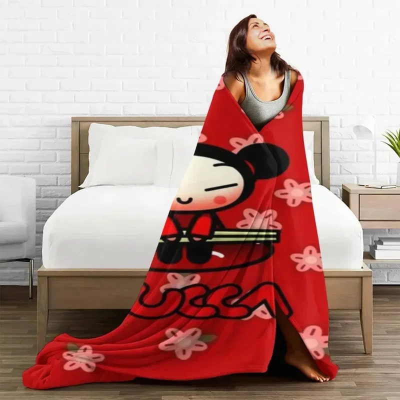 Pucca Blanket Fleece Summer Korean Doll Cartoon Multi-function Super Soft Throw Blankets for Sofa Office Bedspread