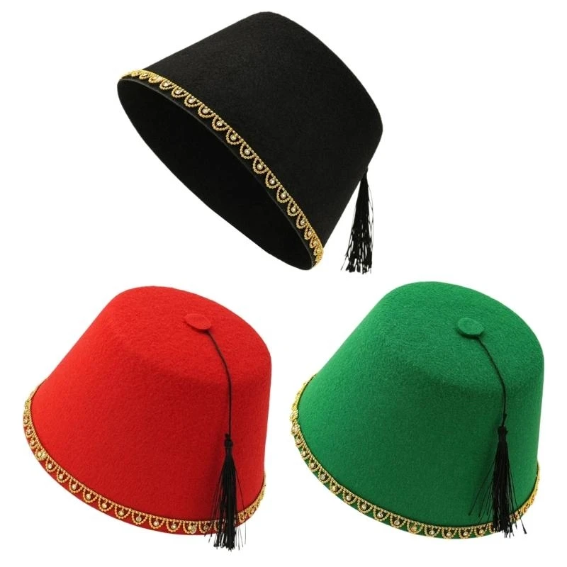 

XXFD Bead Trim Fez Caps Ottoman Tarboosh Hat Moroccan Hat for Various Culture Event